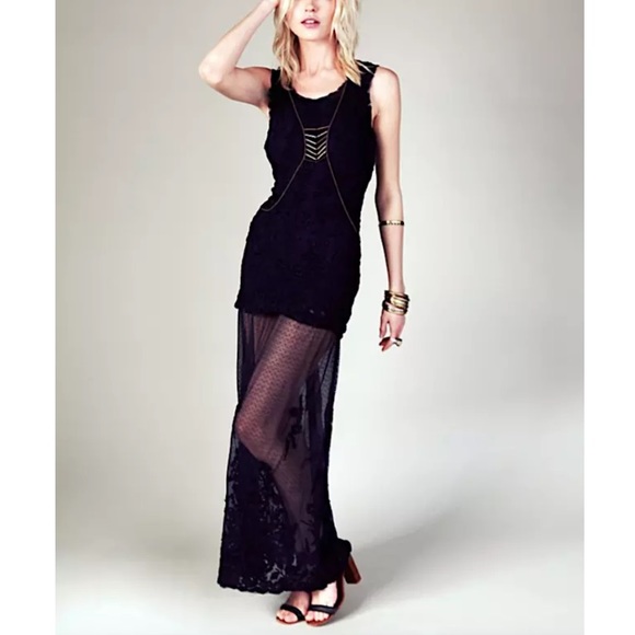 FREE PEOPLE Party Dress Intricate Long Draped Gown - Picture 4 of 8